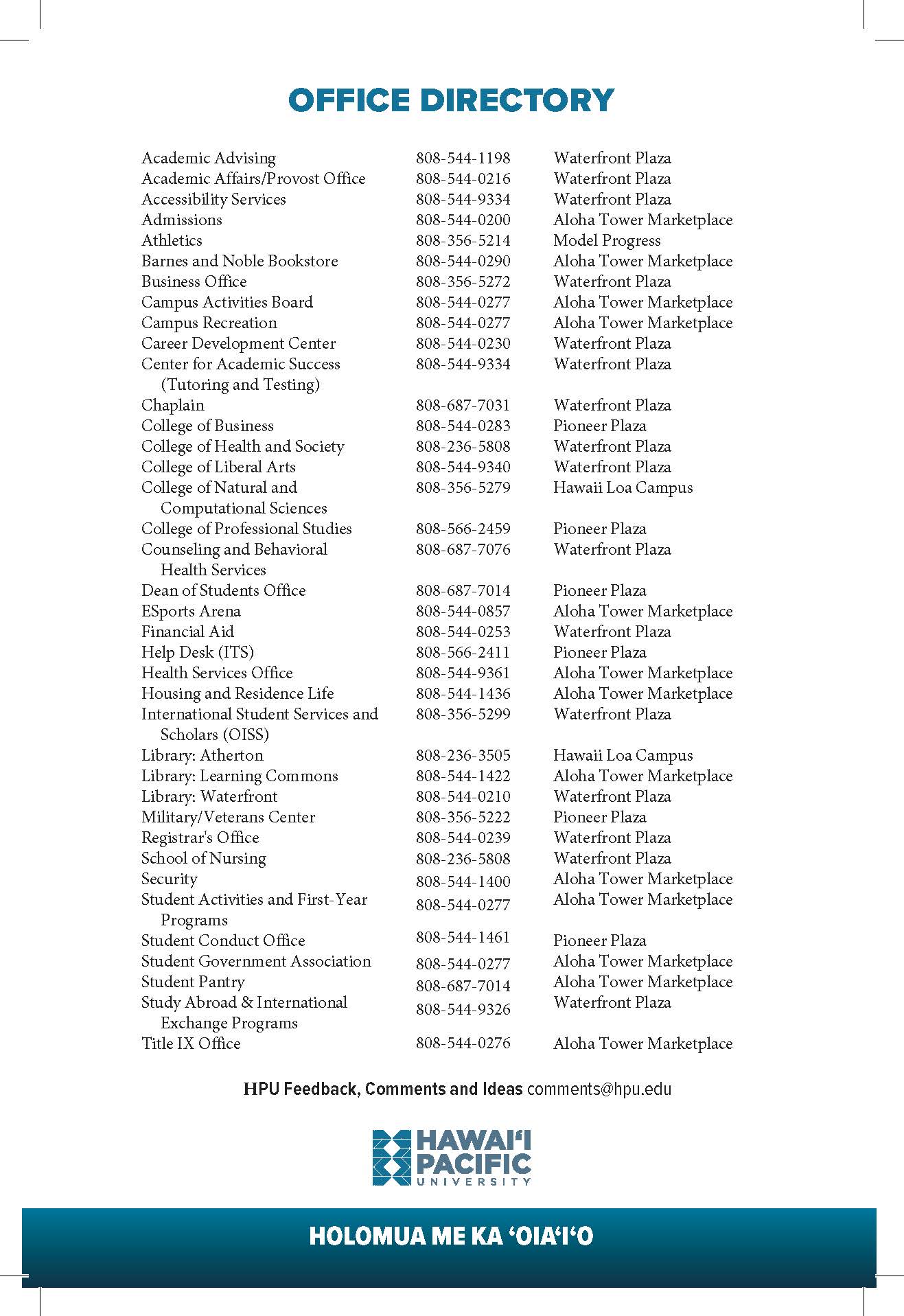 Office Directory Hawai'i Pacific University Catalog